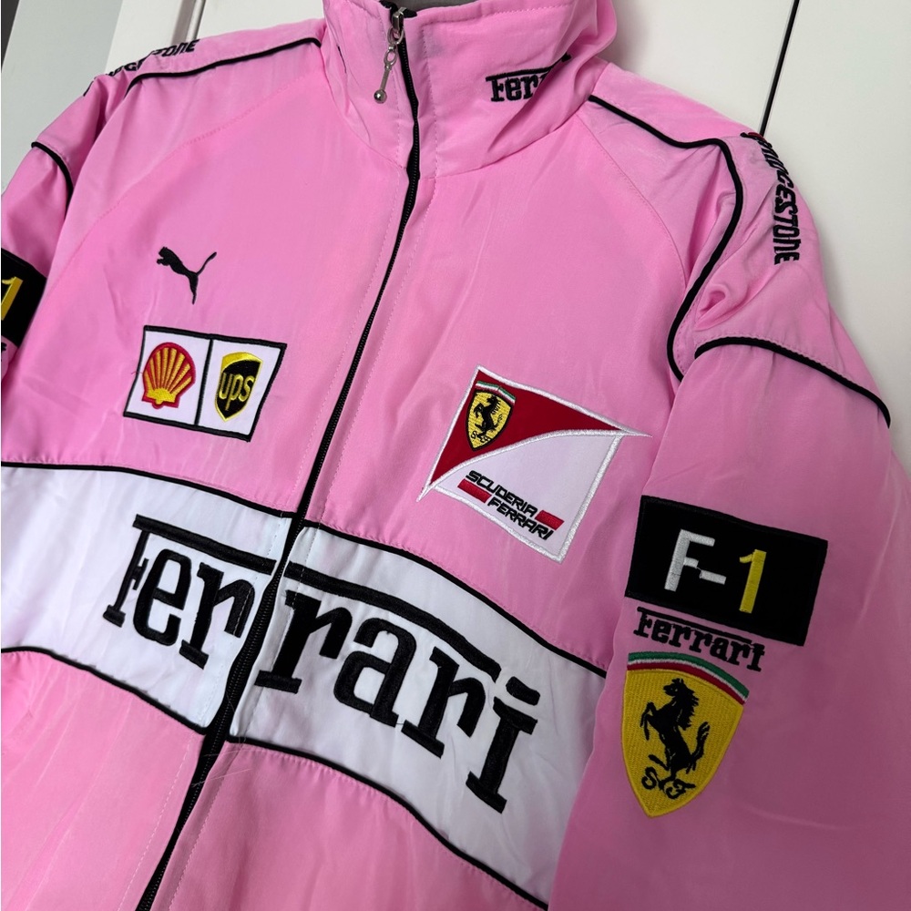 Rare pink Ferrari F1 Racing Jacket, Vintage with embroidered logos